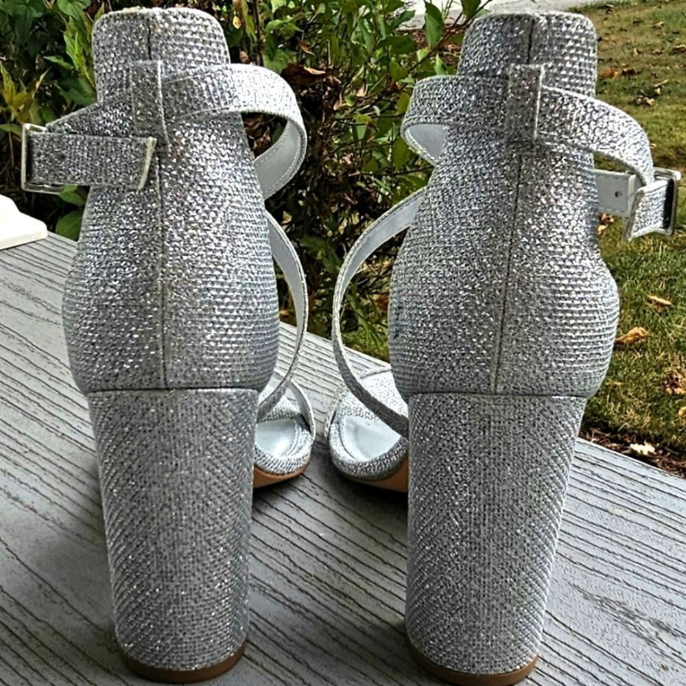 silver glitter chunk heel pump sandals size 8 new no box - Picture 6 of 15